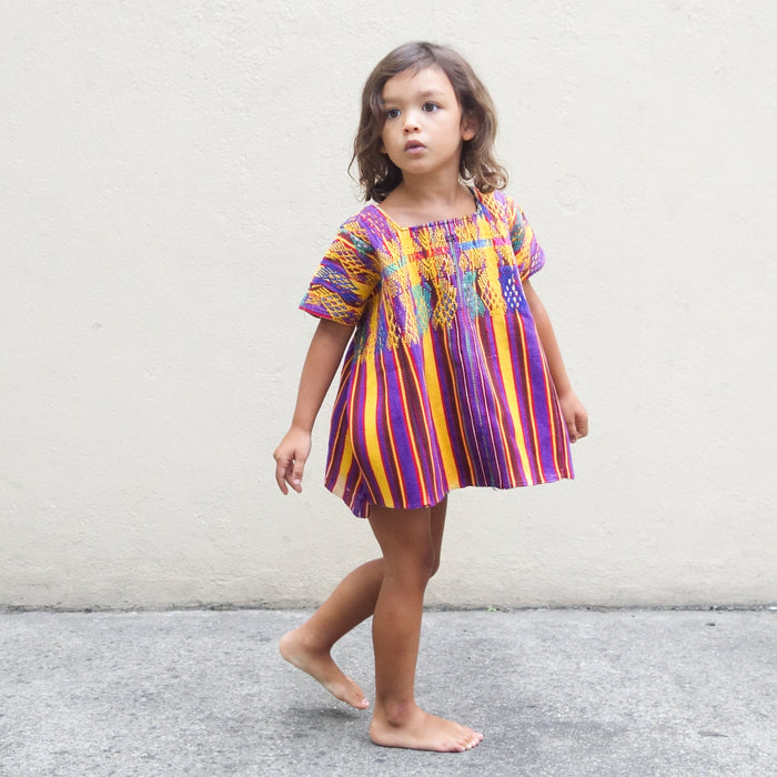 Embroidered Huipil Mustard/Purple (8-10Y)