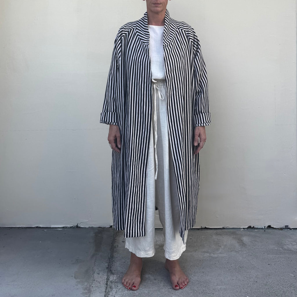 Marseille Coat Black Ecru Stripes