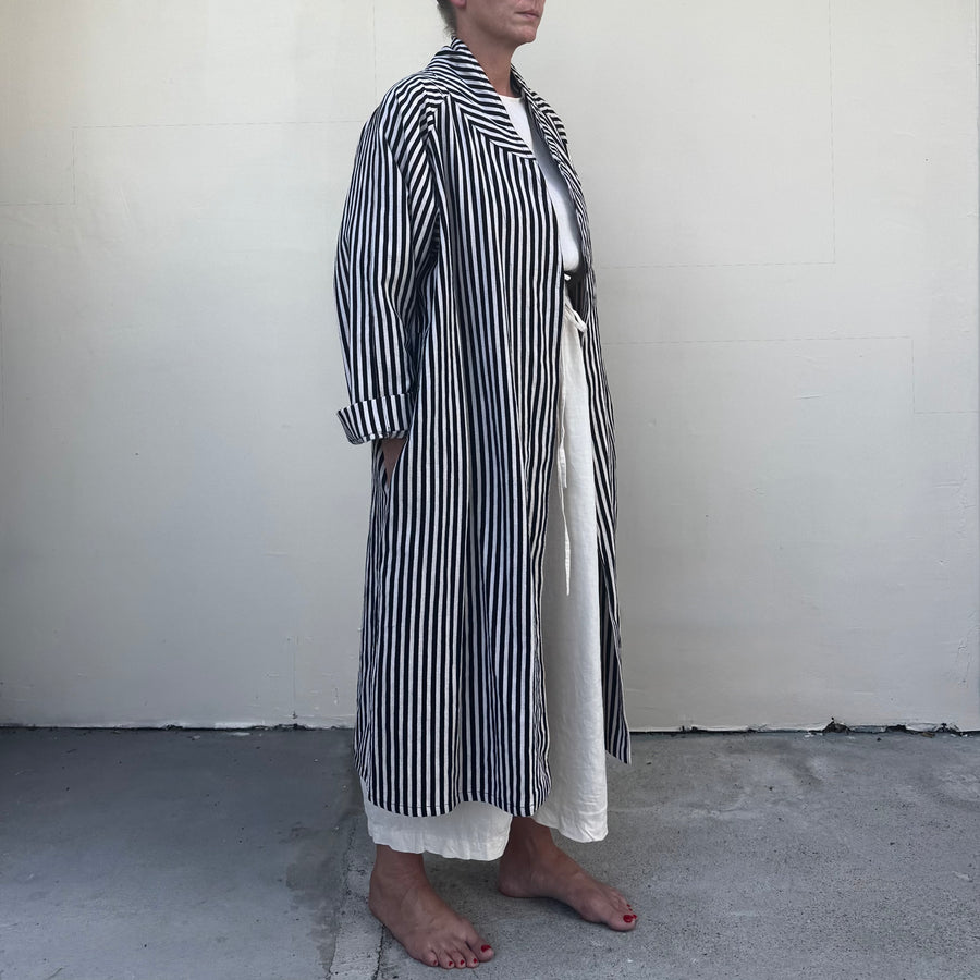 Marseille Coat Black Ecru Stripes