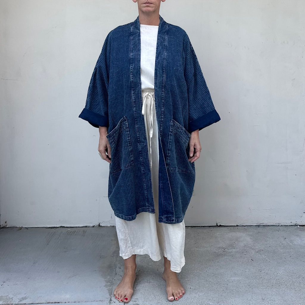 Kabak Kimono Stonewashed Stripe Indigo