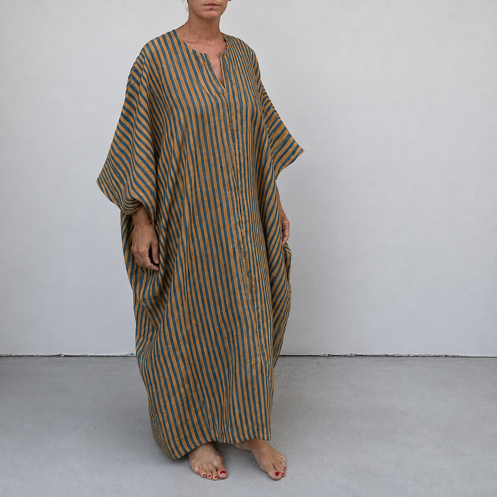 Kabak Kaftan Camel Indigo Stripe