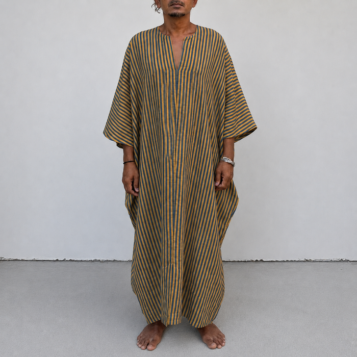 Kabak Kaftan Camel Indigo Stripe