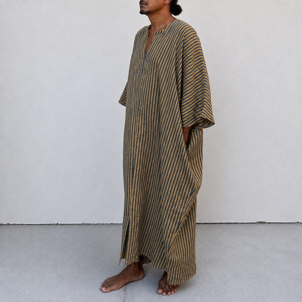 Kabak Kaftan Camel Indigo Stripe