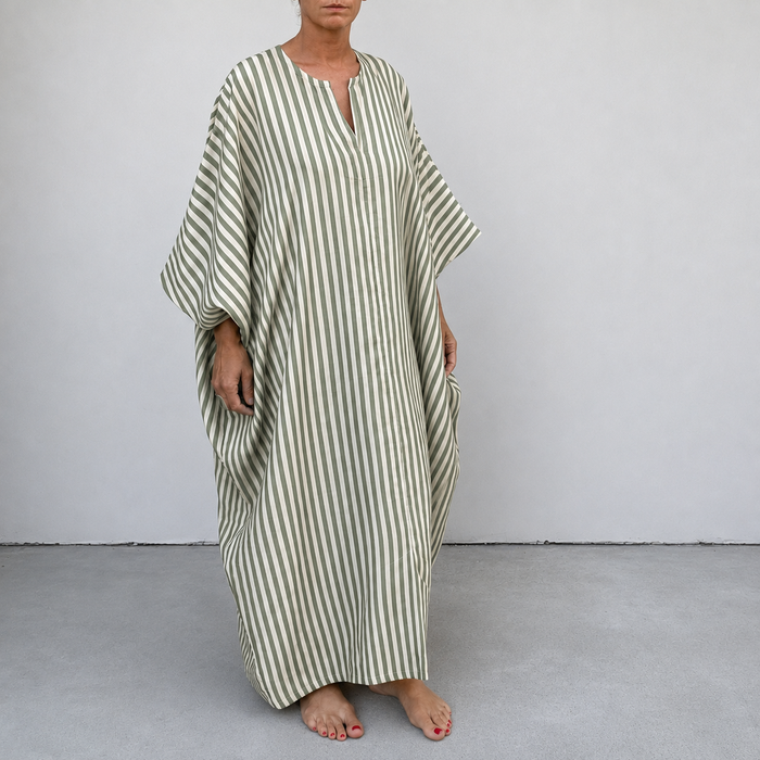 Kabak Kaftan Oatmeal Khaki Green Stripe
