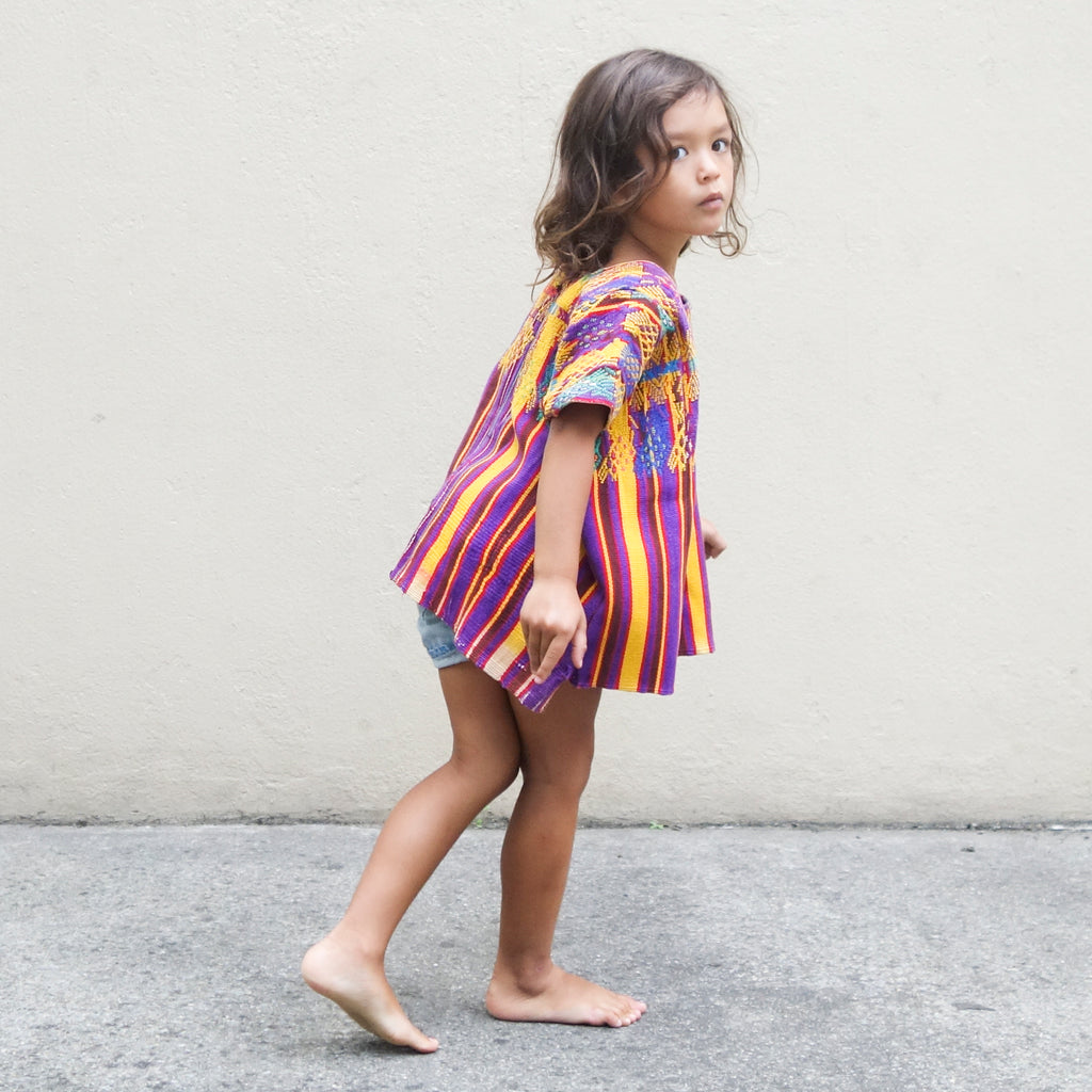 Embroidered Huipil Mustard/Purple (8-10Y)