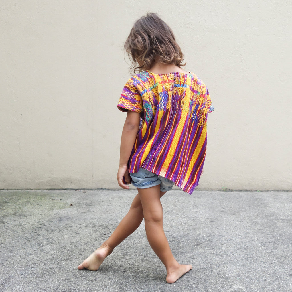 Embroidered Huipil Mustard/Purple (8-10Y)