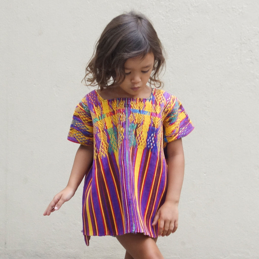 Embroidered Huipil Mustard/Purple (8-10Y)