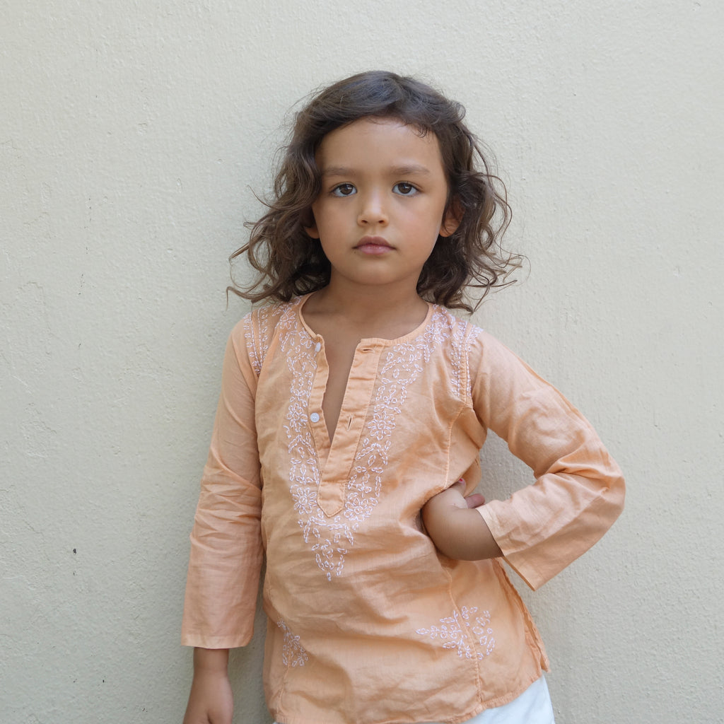 Chikan Kurta Apricot