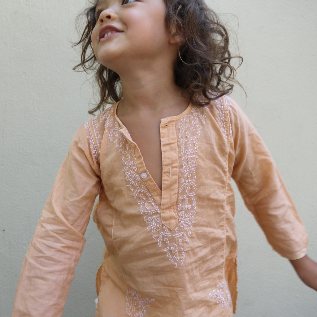 Chikan Kurta Apricot