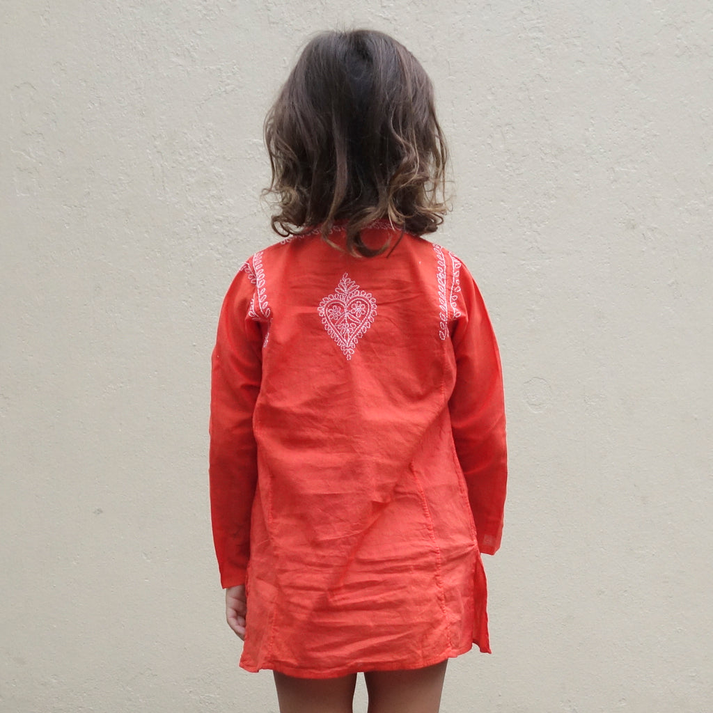 Chikan Kurta Coral