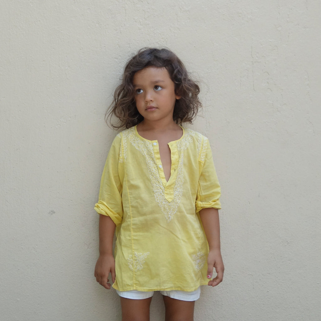 Chikan Kurta Mustard