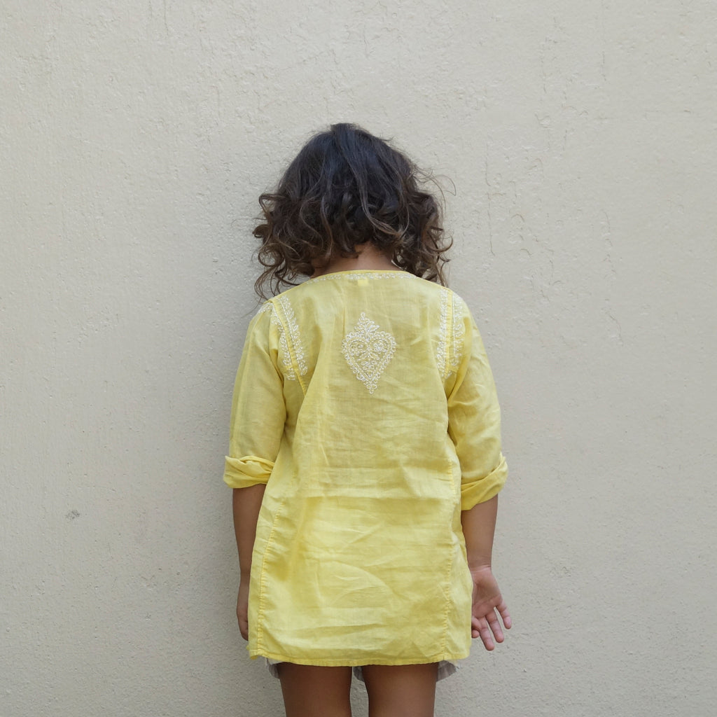 Chikan Kurta Mustard
