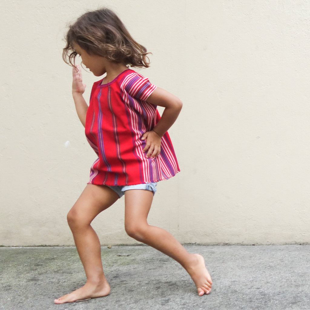 Red Huipil Green Stripes (5-6Y)